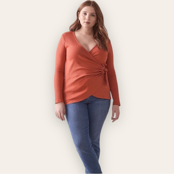 ADDITION ELLE - Tie-Front, D-Ring Ribbed Top, in Red Cinnabar - Picture 8 of 13